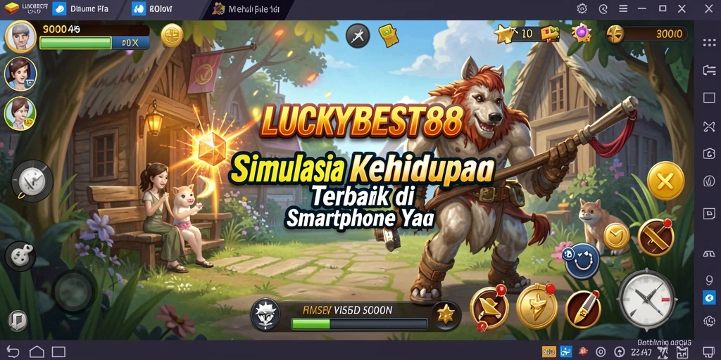 Screenshot utama LUCKYBEST88 menampilkan gameplay simulasi kehidupan yang menarik.