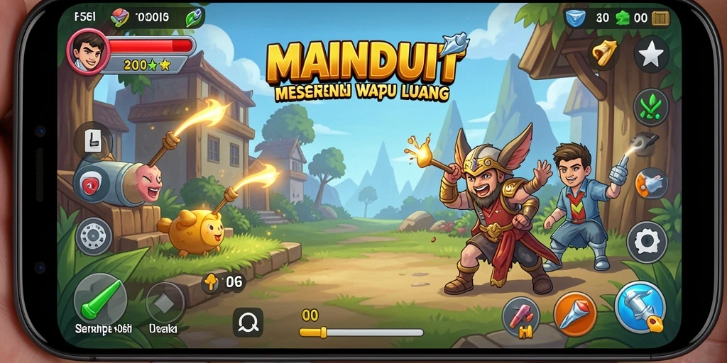 Tampilan gameplay MAINDUIT yang penuh warna dan menarik.