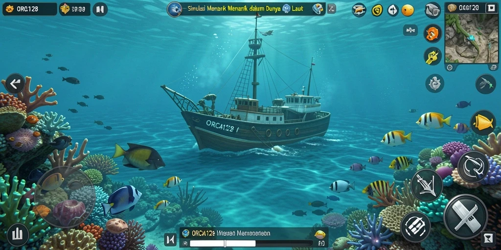 Tampilan gameplay ORCA128 yang memukau di dunia bawah laut.