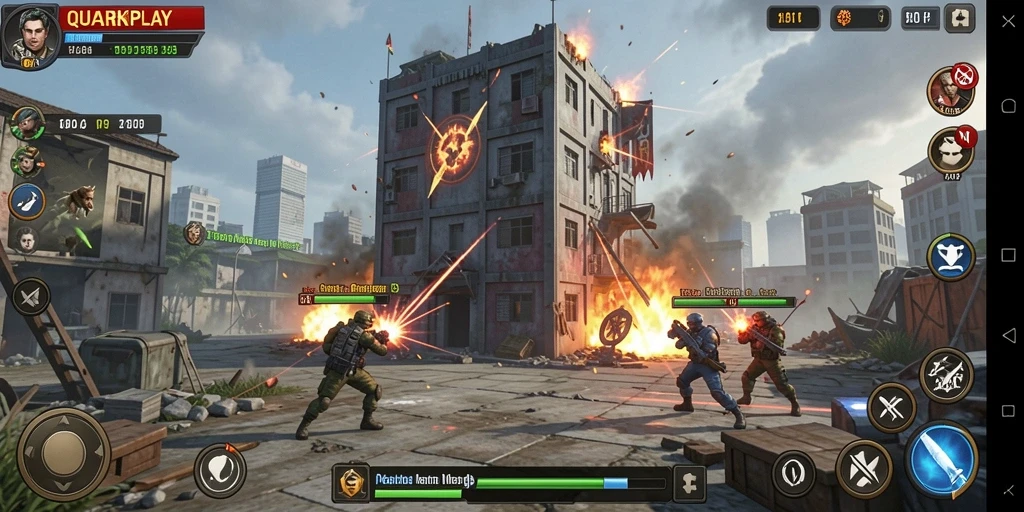Tampilan gameplay <strong>QUARKPLAY</strong> yang menegangkan dalam mode Tower Defense.