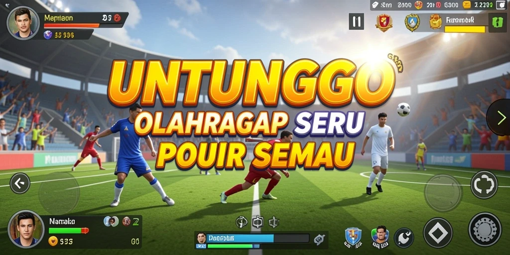 Screenshot utama UNTUNGGO menampilkan aksi seru dalam pertandingan olahraga.